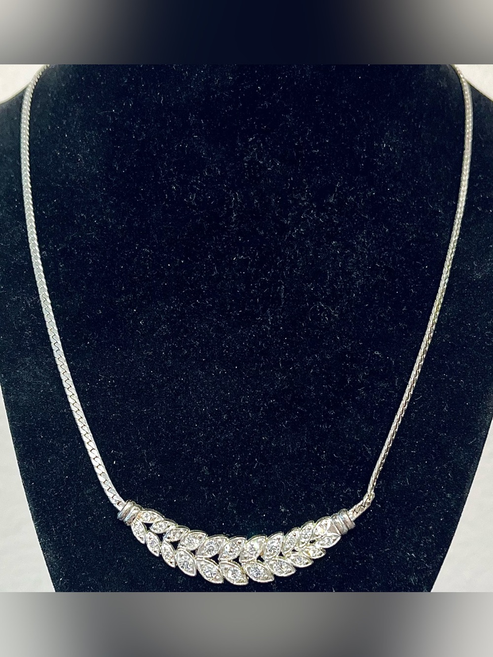Vintage Silver Leaf Crystal Necklace